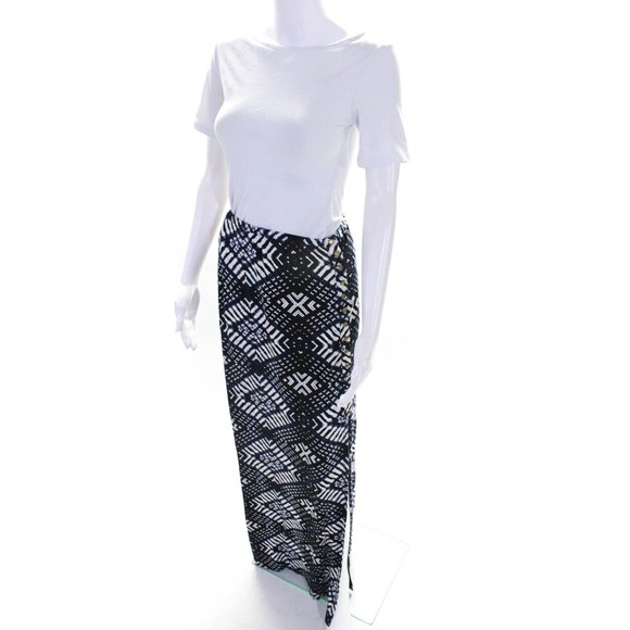 Rachel Pally Women's Geometric Print Front Slit Maxi Skirt Navy Blue Size Medium - Picture 2 of 16